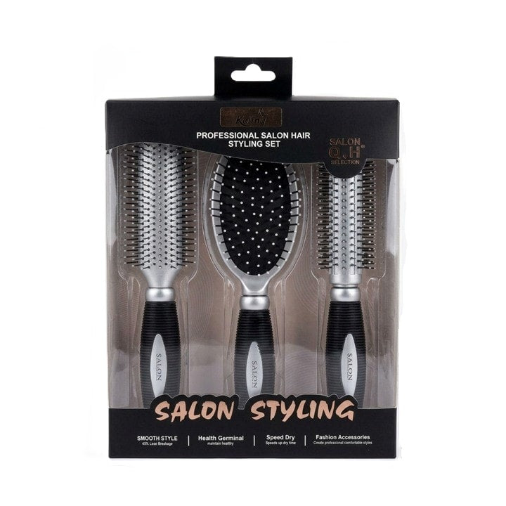Professional Salon Hair Styling Brush Set – 3 Piece Hairbrush Kit