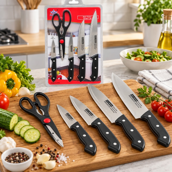 5 Piece Kitchen Knife and Scissors Set