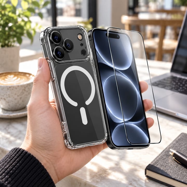 Max & Max iPhone 18 Pro Clear Case With Magsafe + Glass (Bundel)