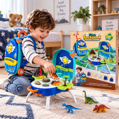 28-Piece Kids Dinosaur Backpack Playset – Portable Dino Pretend-Play Toy Set