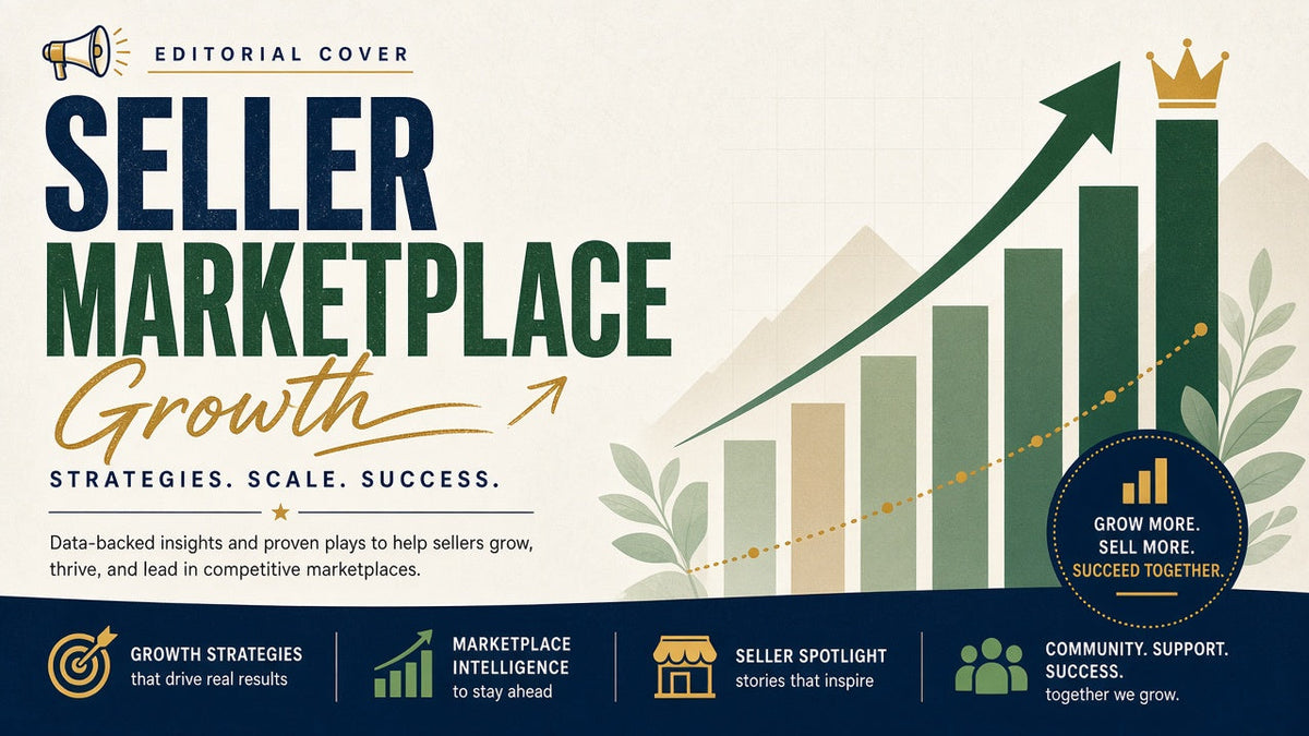 Editorial abstract marketplace growth cover for sellers