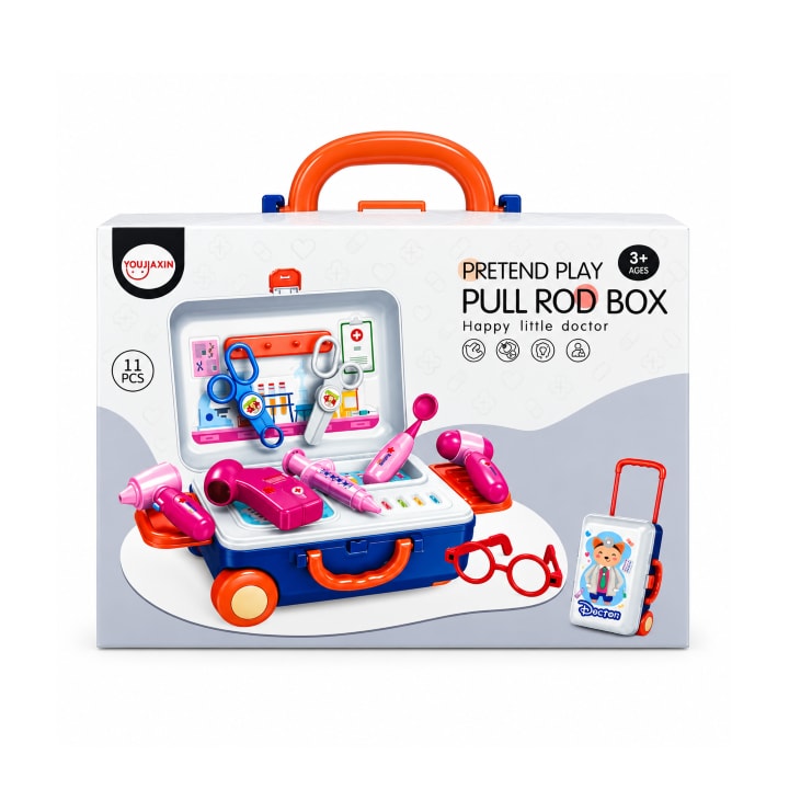 11-Piece Kids Doctor Pretend Play Set with Pull-Rod Carry Case – Medical Toy for Ages 3+
