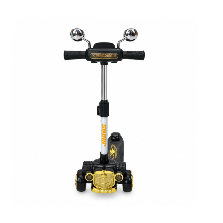 Kids 3-Wheel Kick Scooter with Adjustable Handlebar, Mirrors and Wide Deck – Black & Gold