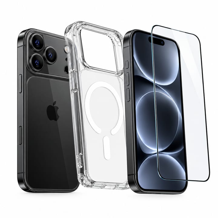 Max & Max iPhone 18 Pro Clear Case With Magsafe + Glass (Bundel)