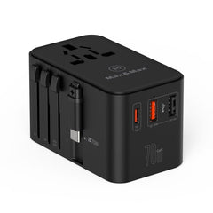 Max & Max GAN 70W Universal Travel Adapter with Retractable Cable PD,Type-C Cable + 2USB A Port