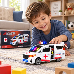Kids Electric Ambulance Toy Car with Lights & 360° Rotation – Ages 3+