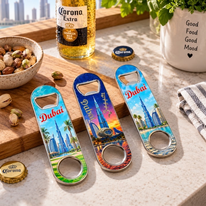 Greetings from Dubai Bottle Opener Magnet 3 Piece City Design