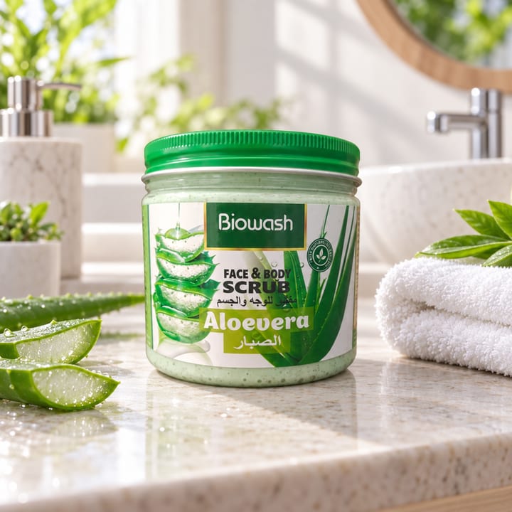 Biowash Aloe Vera Face & Body Scrub – Exfoliating Skin Cleanser (Orignal)