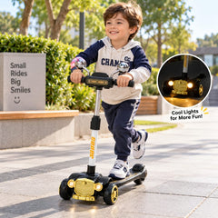 Kids 3-Wheel Kick Scooter with Adjustable Handlebar, Mirrors and Wide Deck – Black & Gold