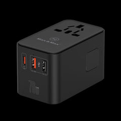 Max & Max GAN 70W Universal Travel Adapter with Retractable Cable PD,Type-C Cable + 2USB A Port
