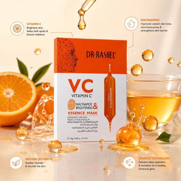 Dr. Rashel VC Vitamin C & Niacinamide Brightening Essence Sheet Mask – 5 Pieces (Orignal)